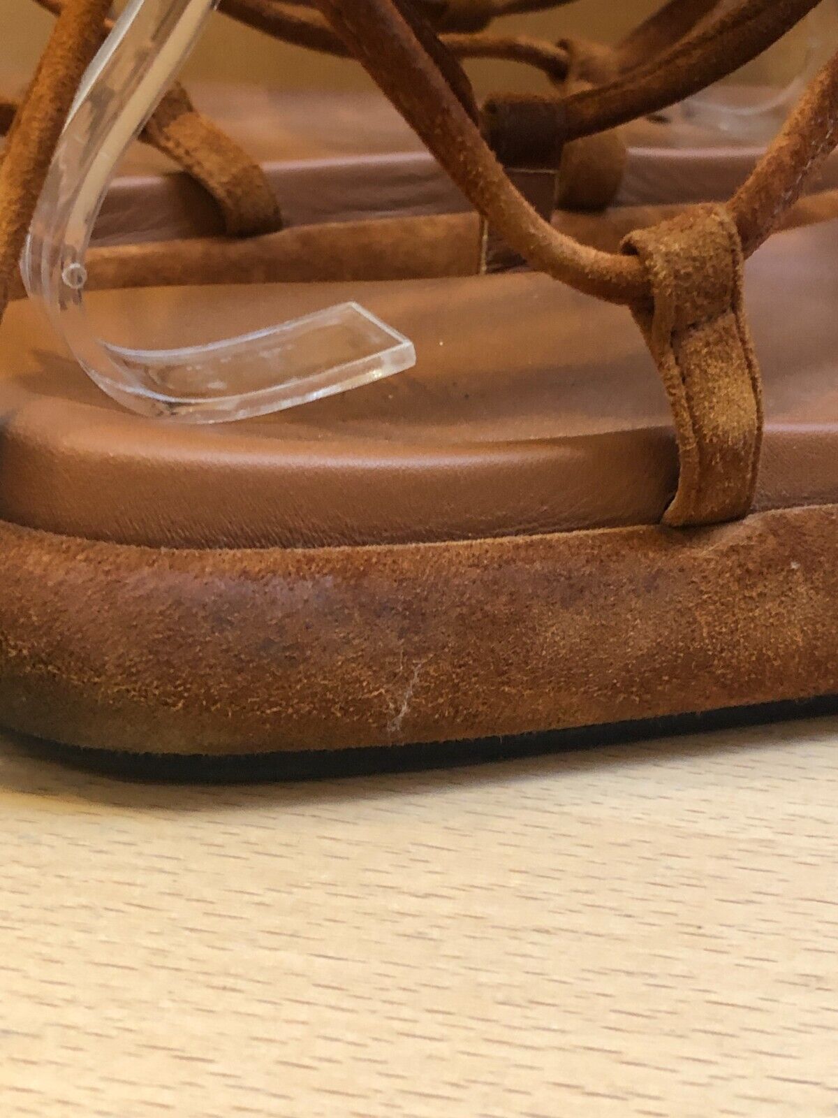 KHAITE Alba Brown Suede Leather Trimmed Strappy Tie Up Ankle Sandals 38.5
