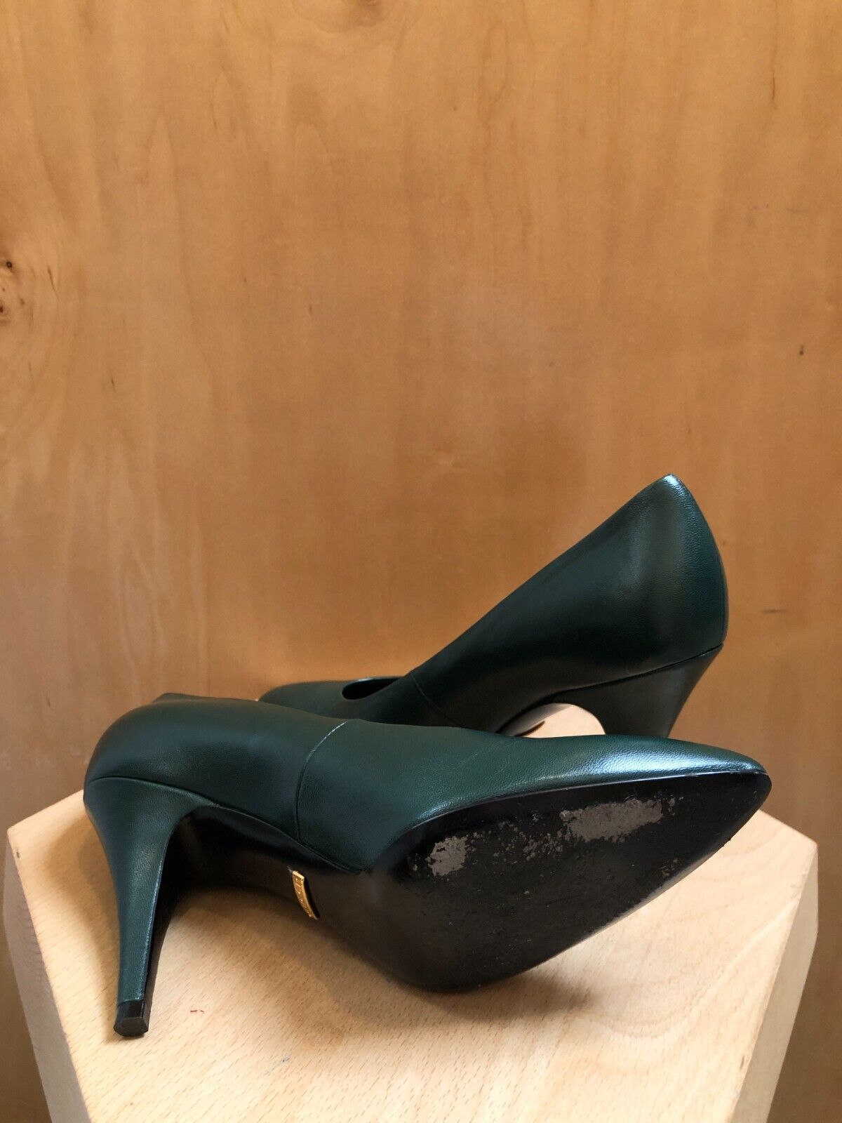 GUCCI Blanca Malaga Kid Dark Green Leather Pointed Toe Stiletto Heel Pump 37.5