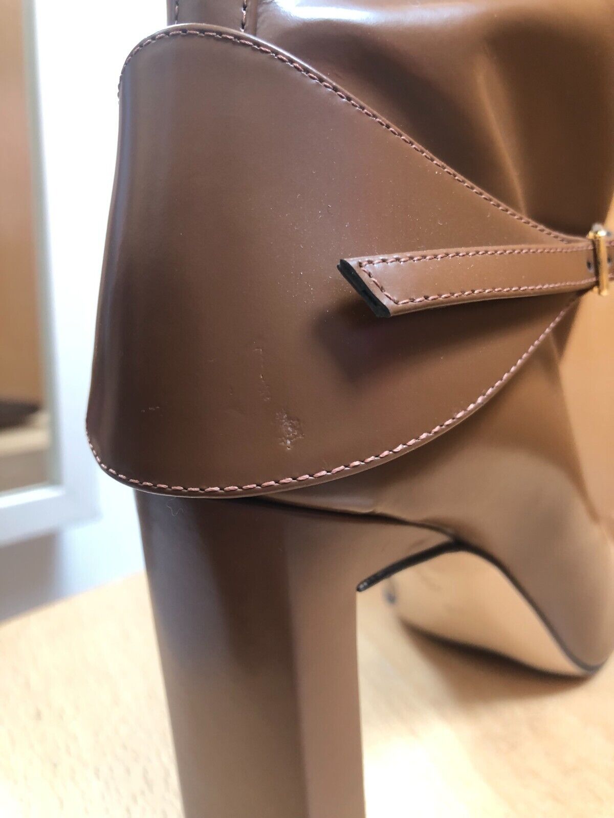WANDLER Isa Jazz Camel Tan Brown Leather Square Toe Stirrup Knee High Boot 36