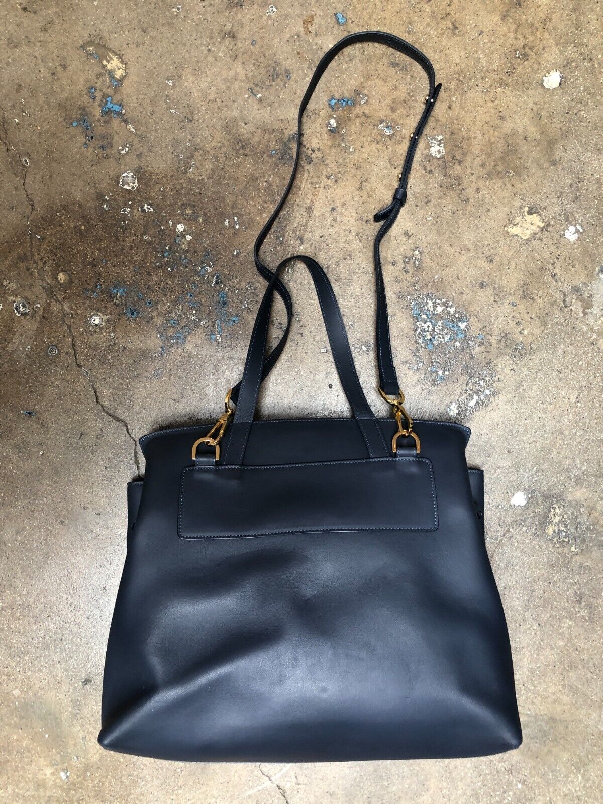 MANSUR GAVRIEL Soft Lady Large Navy Flap Calfskin Leather Shoulder Bag Purse
