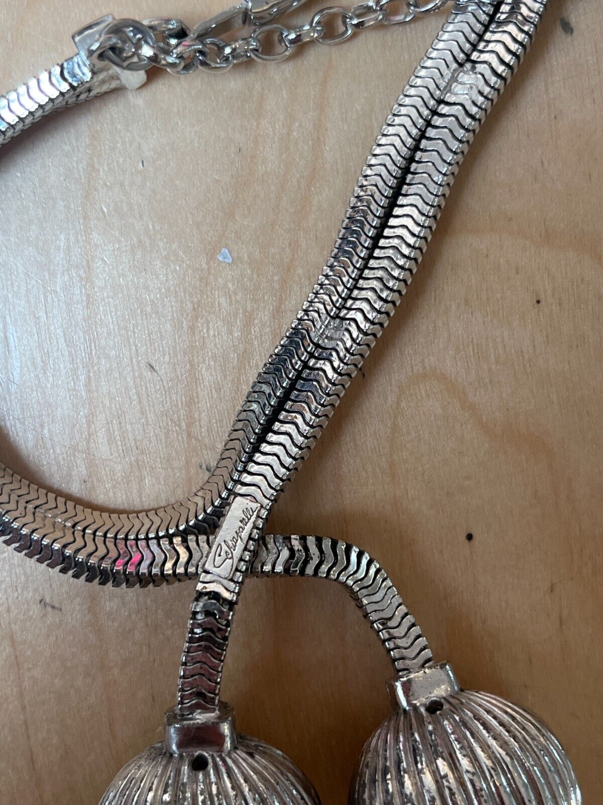 SCHIAPARELLI Vtg Silver Chain Liink Braided Ball Knot Jewelry Bracelet
