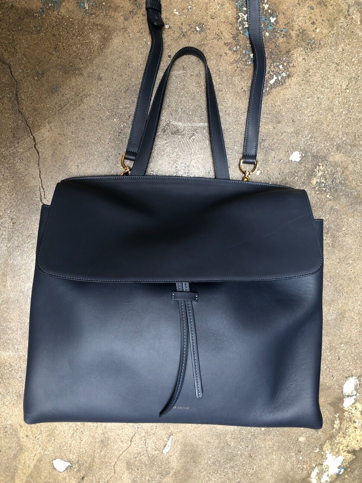 MANSUR GAVRIEL Soft Lady Large Navy Flap Calfskin Leather Shoulder Bag Purse