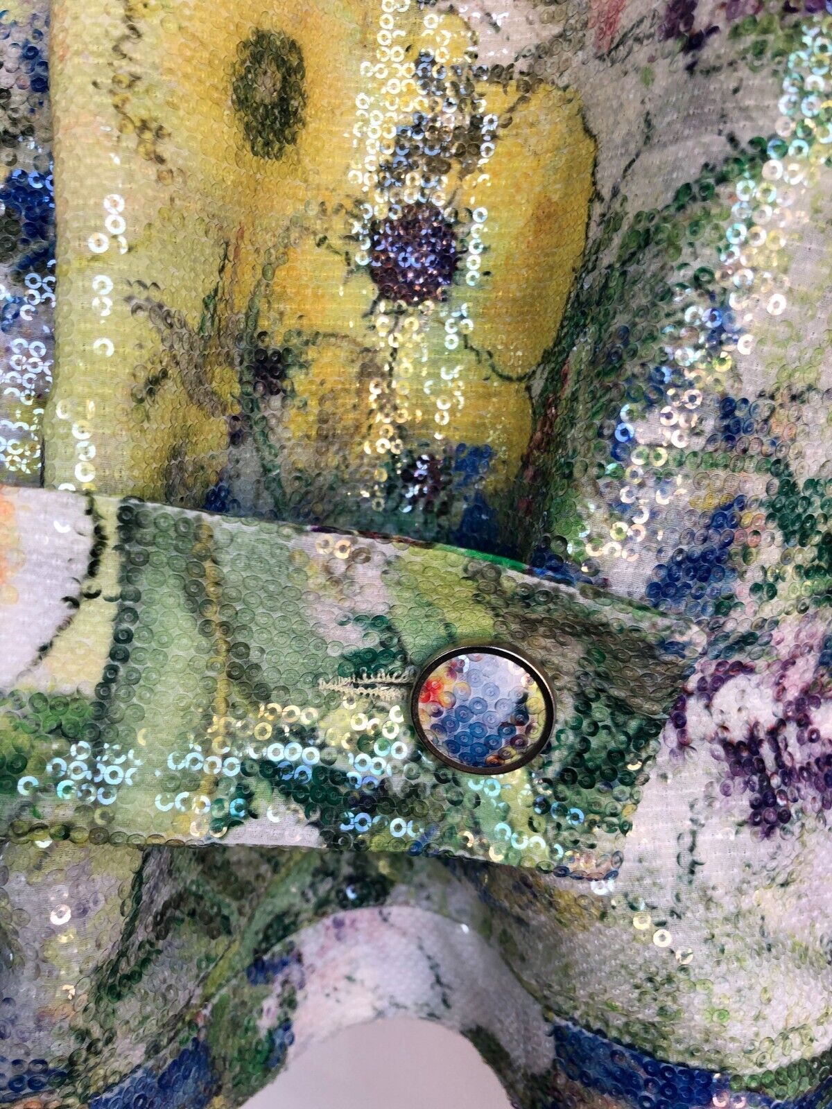 ERDEM Yellow Green Watercolor Floral Sequin Long Sleeve Silk Blazer Jacket M/L
