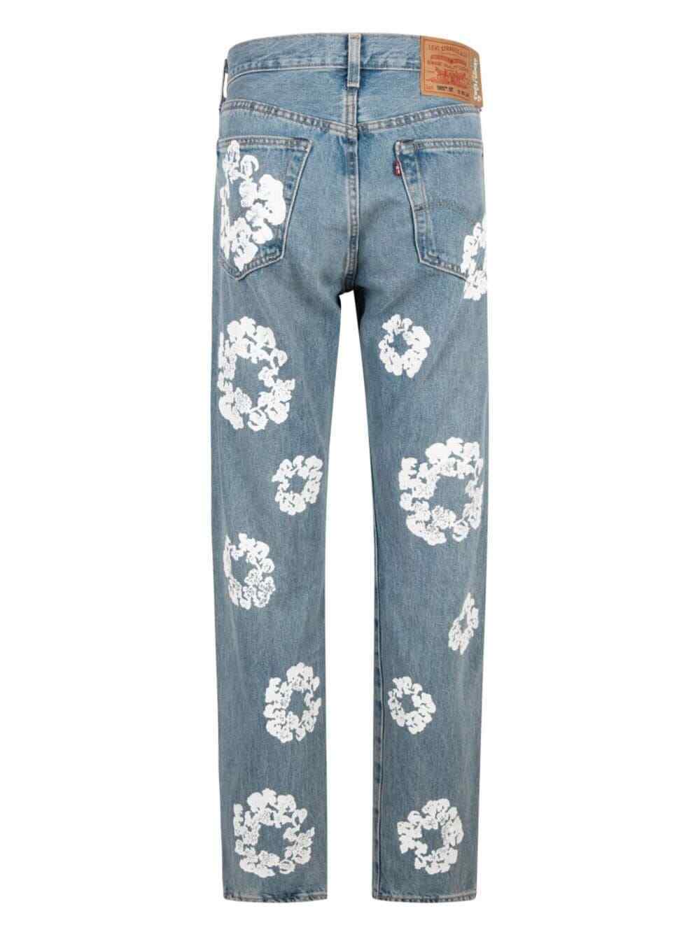 DENIM TEARS X LEVI'S Light Wash White Flower Print Straight Leg Denim Jean 30