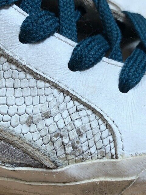 GOLDEN GOOSE Slide White Snakeskin Silver Glitter Star High Top Sneaker Shoe 37