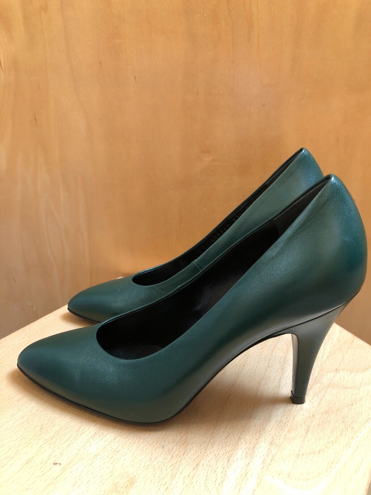 GUCCI Blanca Malaga Kid Dark Green Leather Pointed Toe Stiletto Heel Pump 37.5