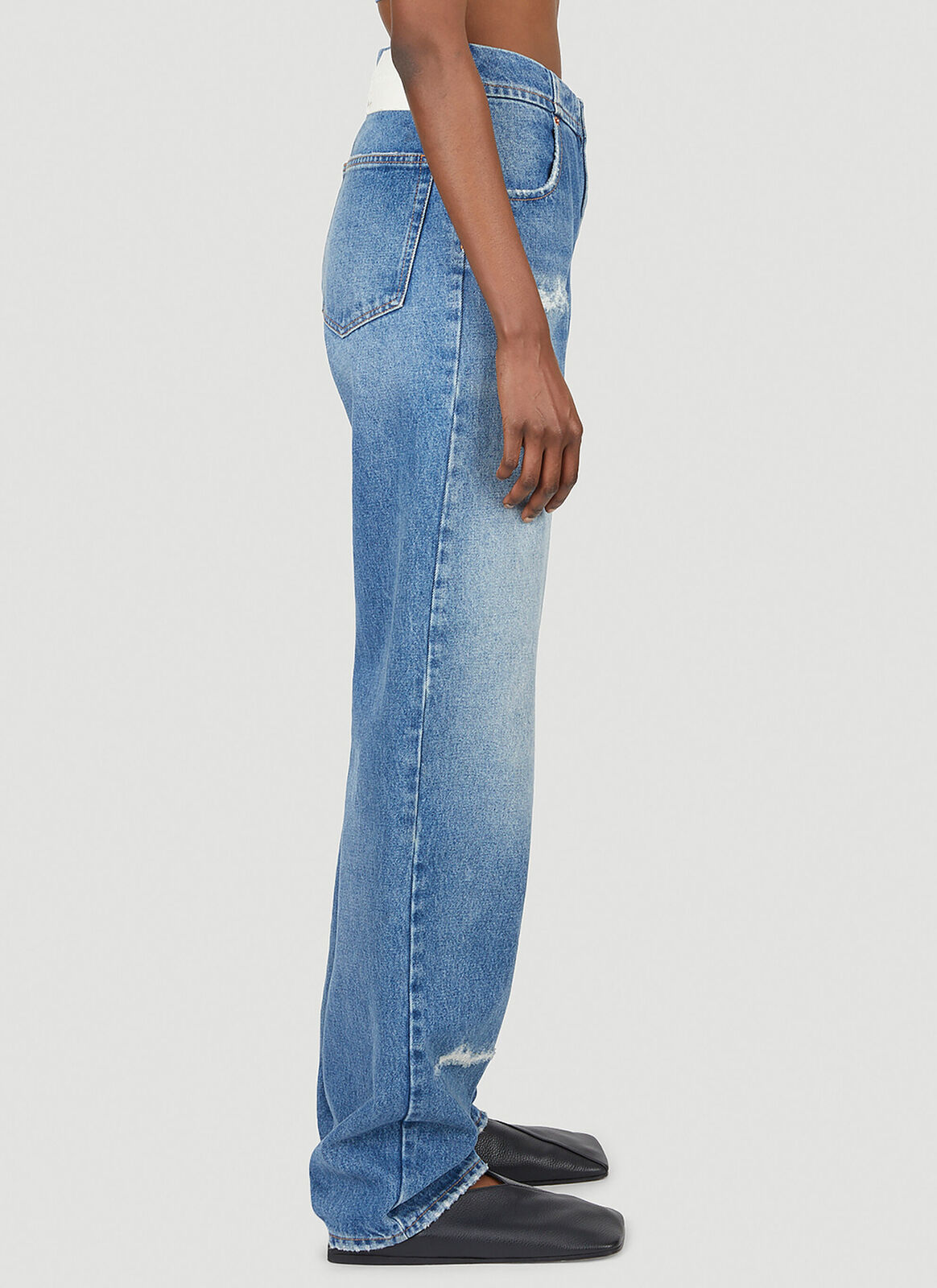 MM6 MARGIELA Spliced High Waisted Light Distressed Baggy Denim Pant Jean 26