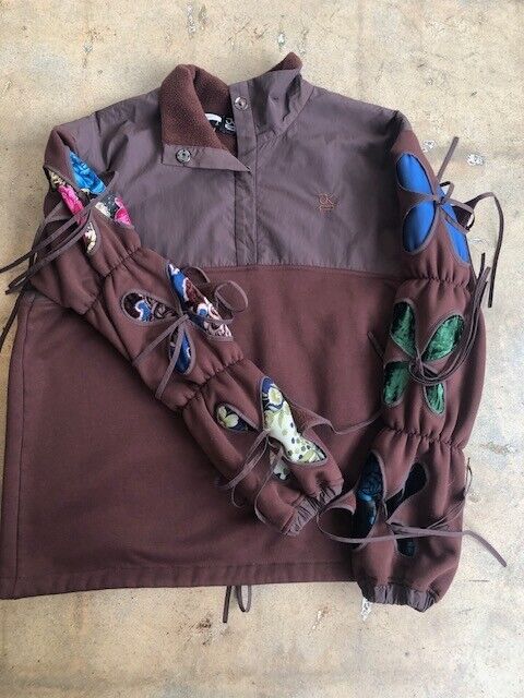J.KIM Brown Fleece Cut Out Tie Butterfly Dye Sleeve SSense Jacket Sweater S