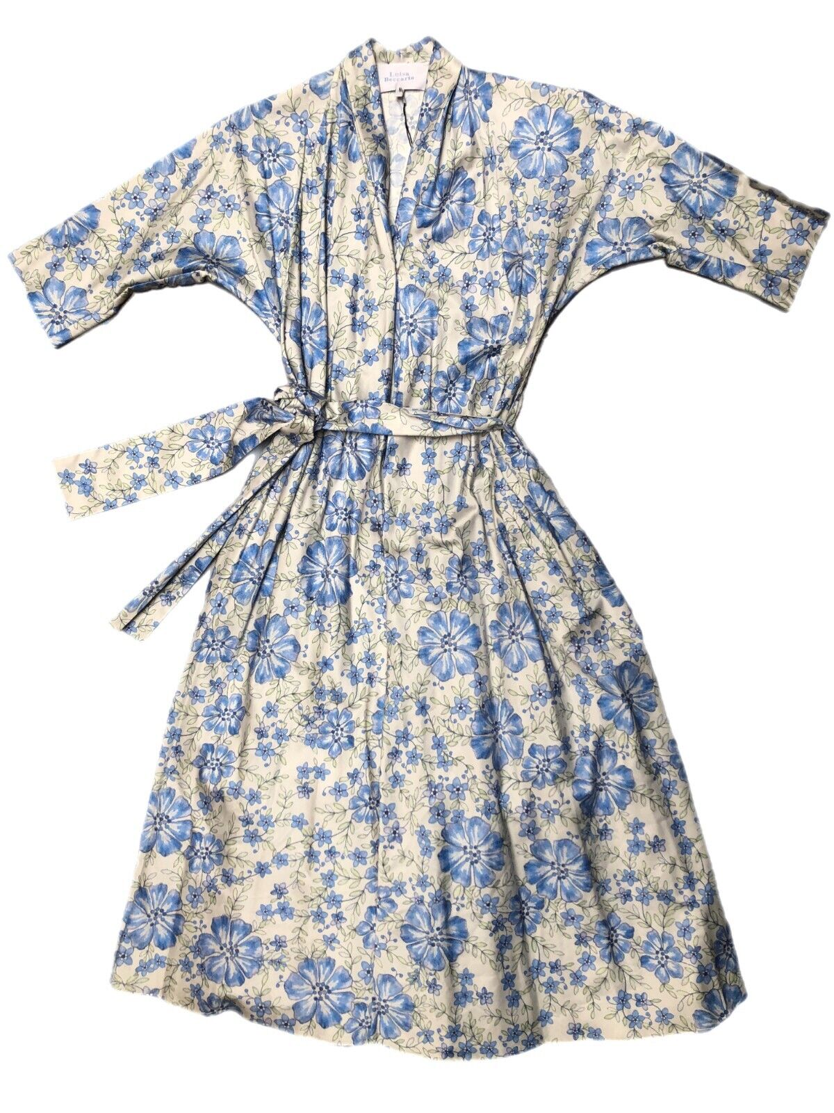 LUISA BECCARIA Blue Floral V Neck Short Sleeve Belt Cotton Midi Dress 38/2/0