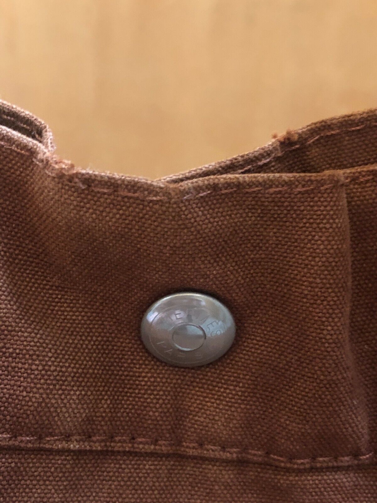 HERMES Fourre Tout Mm Camel Brown Blue Stripe Canvas Tote Shoulder Bag Purse
