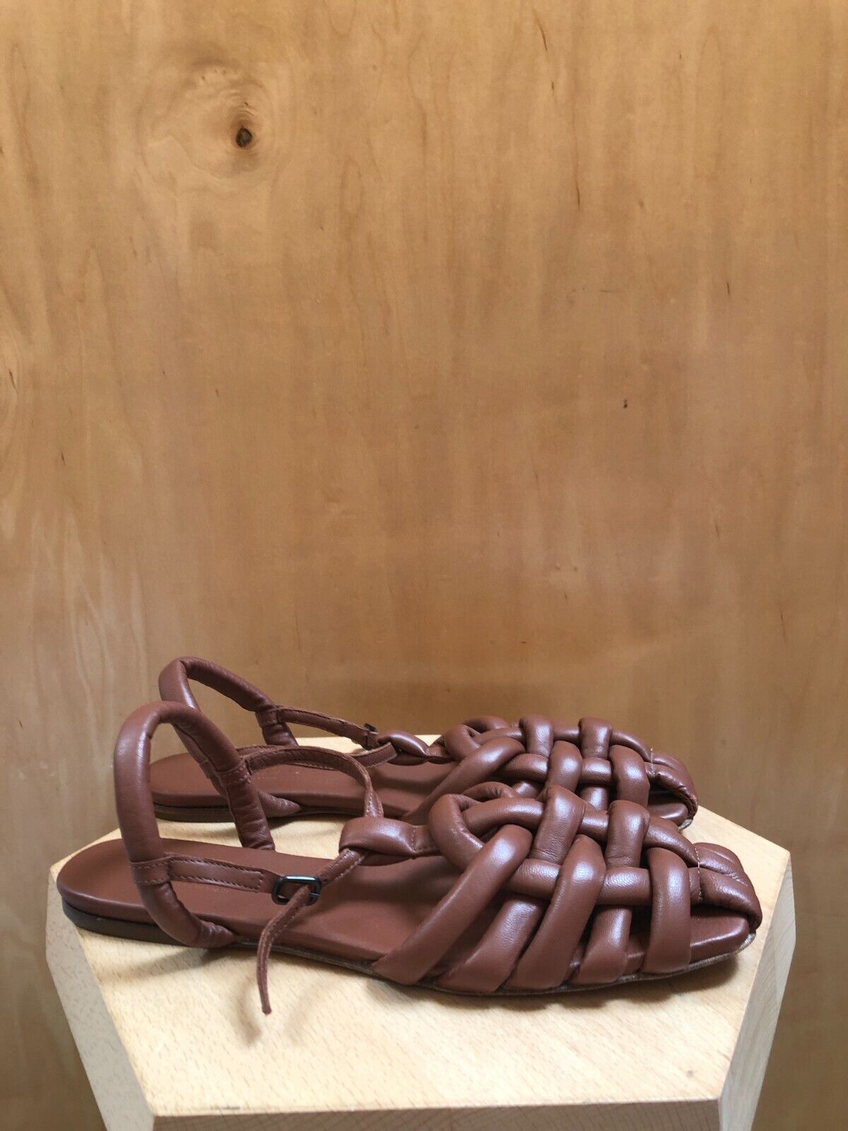 HEREU Cabersa Brown Woven Slingback Fisherman Ssense Leather Flat Sandal Shoe 41