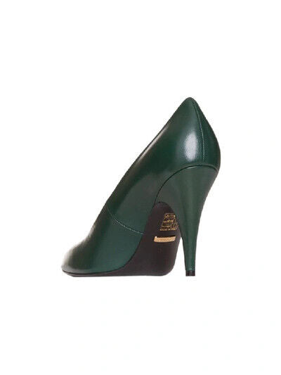 GUCCI Blanca Malaga Kid Dark Green Leather Pointed Toe Stiletto Heel Pump 37.5