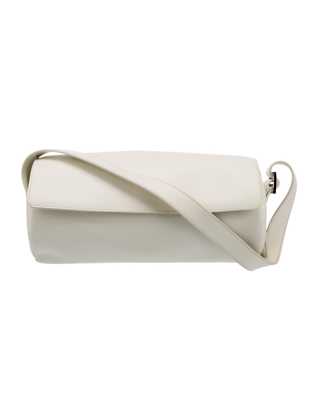 DEVEAUX Raja White Cylinder Round Smooth Leather Baguette Shoulder Bag Purse