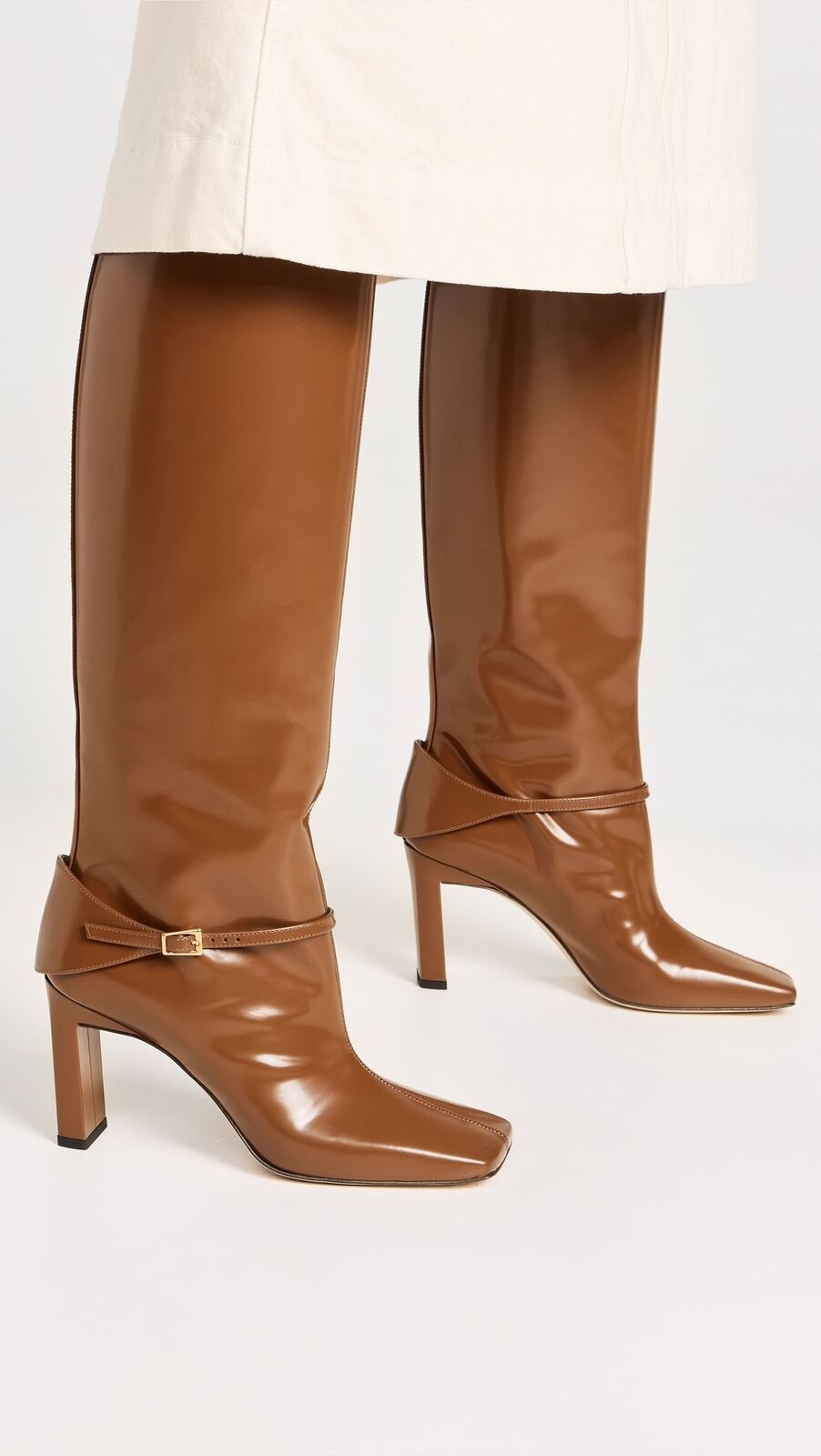 WANDLER Isa Jazz Camel Tan Brown Leather Square Toe Stirrup Knee High Boot 36