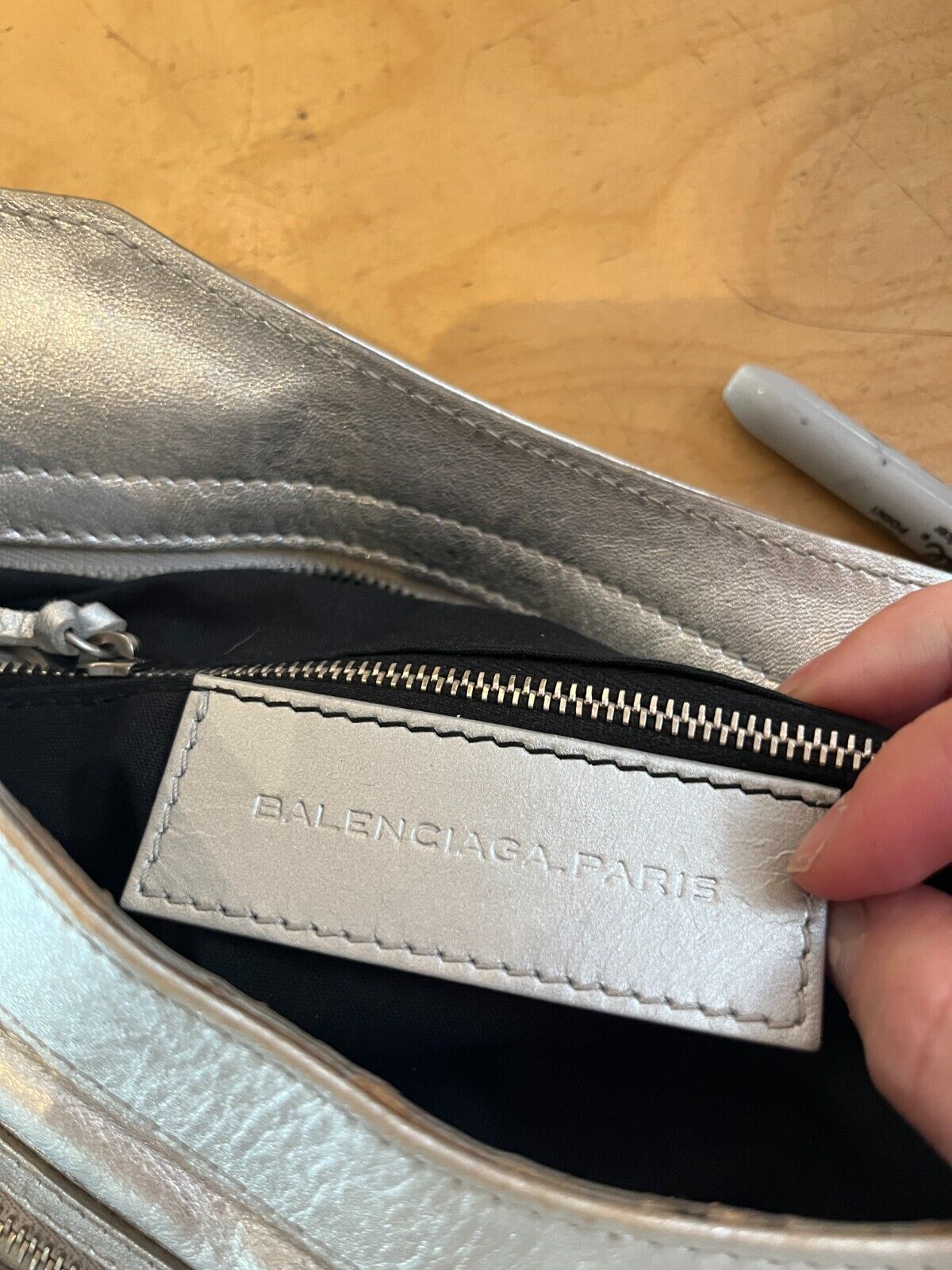 BALENCIAGA Velo Silver Motocycle Small Stud Leather Shoulder Tote Bag Purse