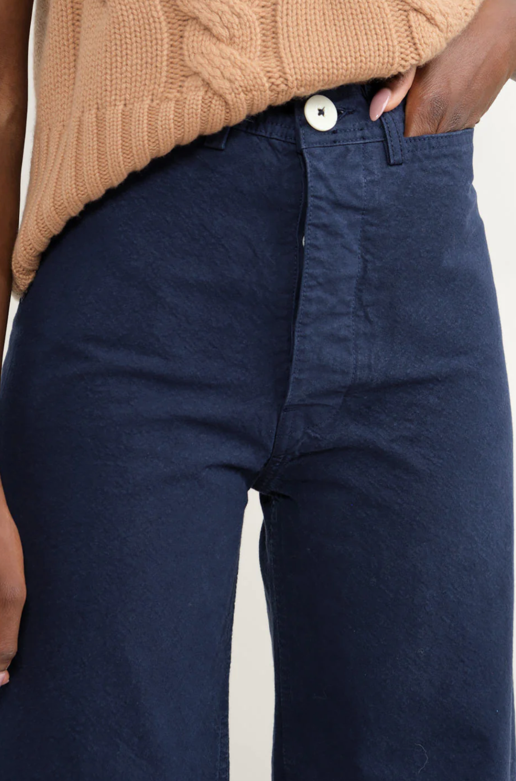 JESSE KAMM Sailor Midnight Navy Blue Wide Leg High Waist Canvas Trouser Pant 0/2