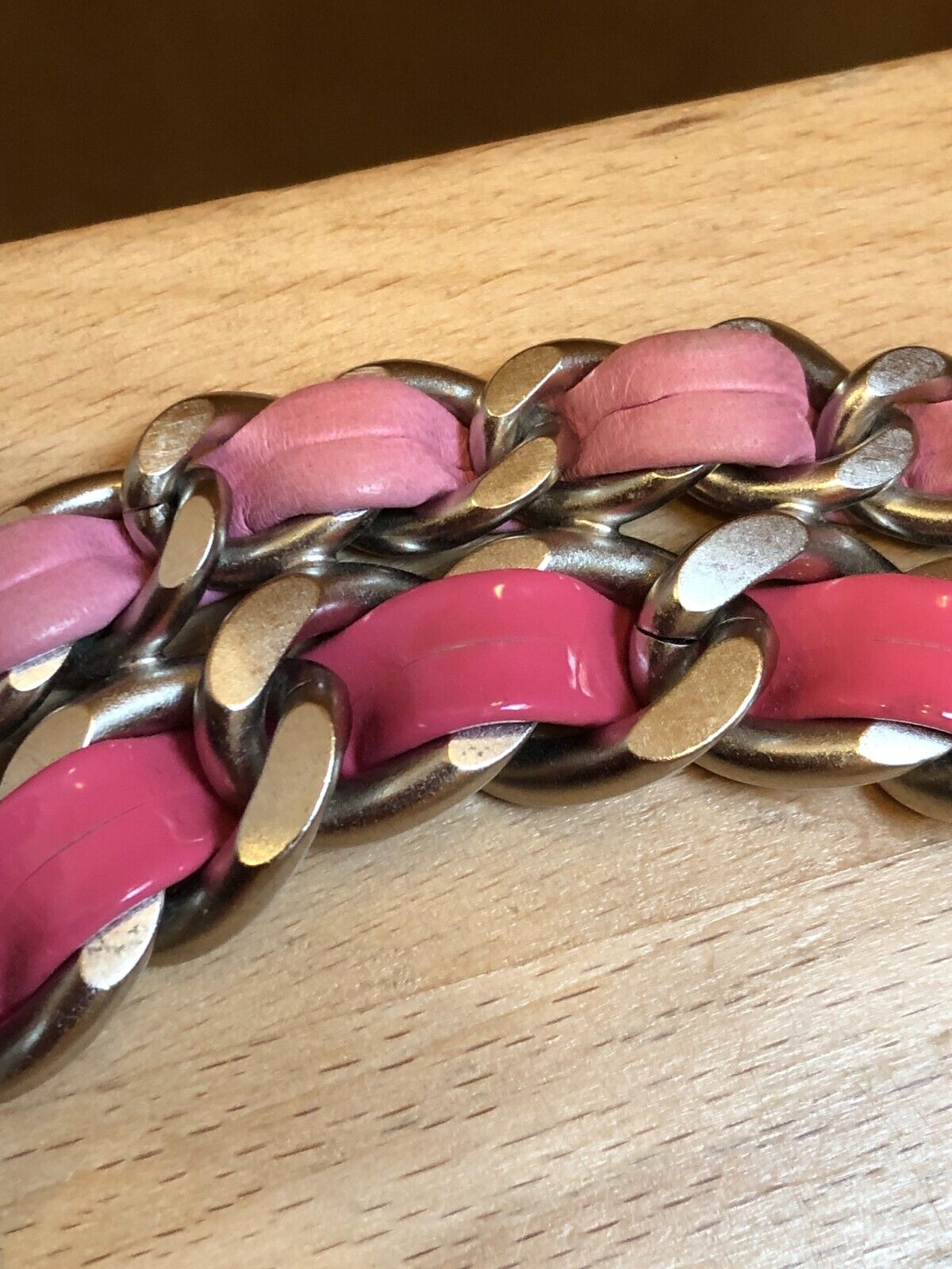 CHANEL Rare SS 2015 Pink Patent Leather Silver Chain CC Logo Choker Necklace