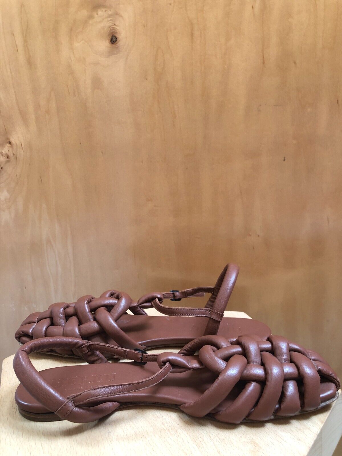 HEREU Cabersa Brown Woven Slingback Fisherman Ssense Leather Flat Sandal Shoe 41