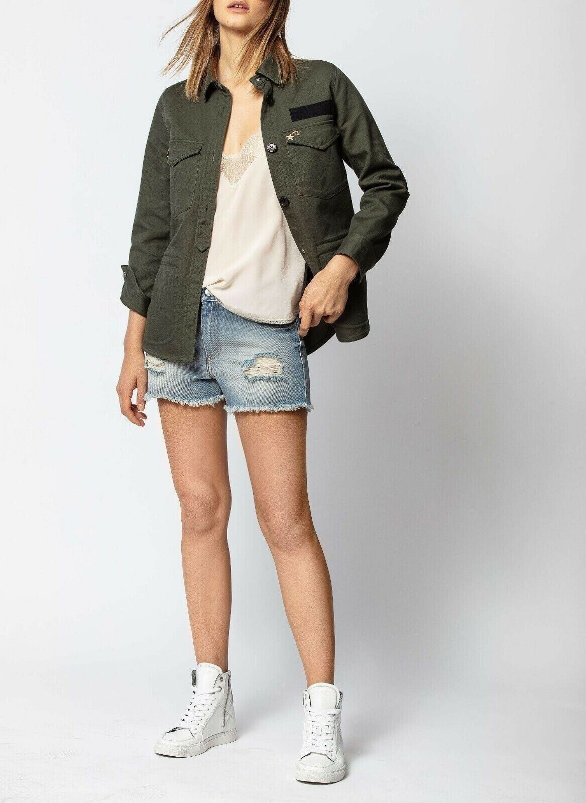 ZADIG & VOLTAIRE Tackl Military Army Green Embellished Utility Shirt Jacket L