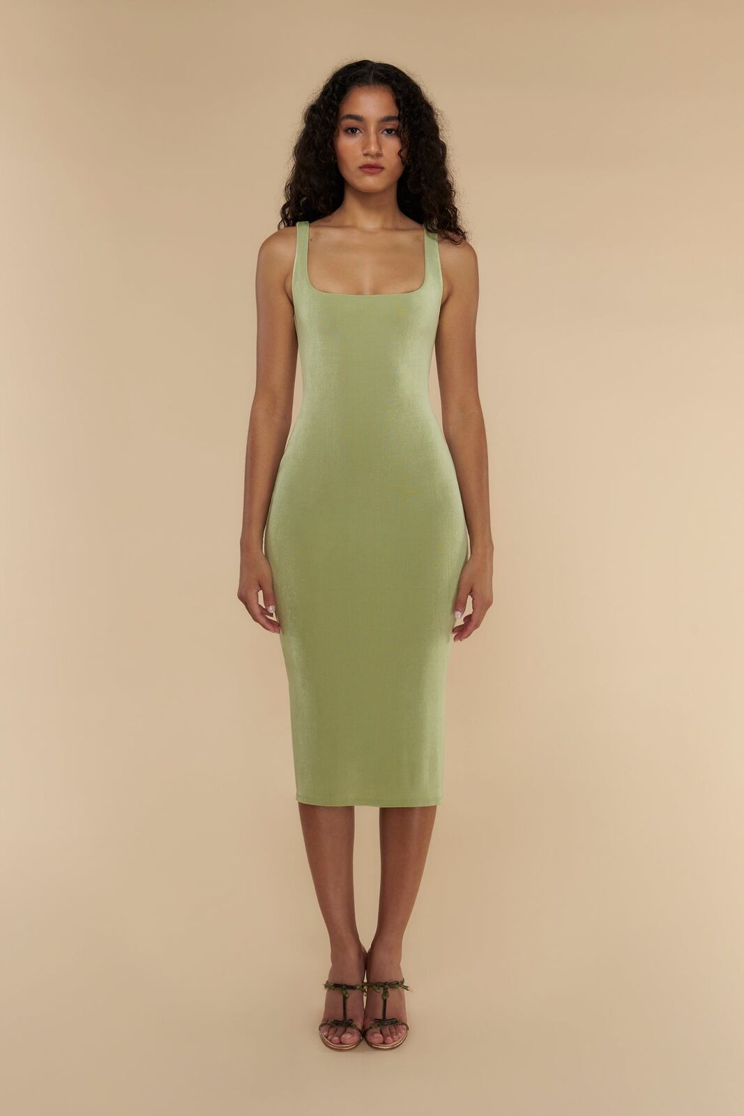Mirror Palais Supermodel Pistachio Green Sleeveless Ribbed Jersey Midi Dress S
