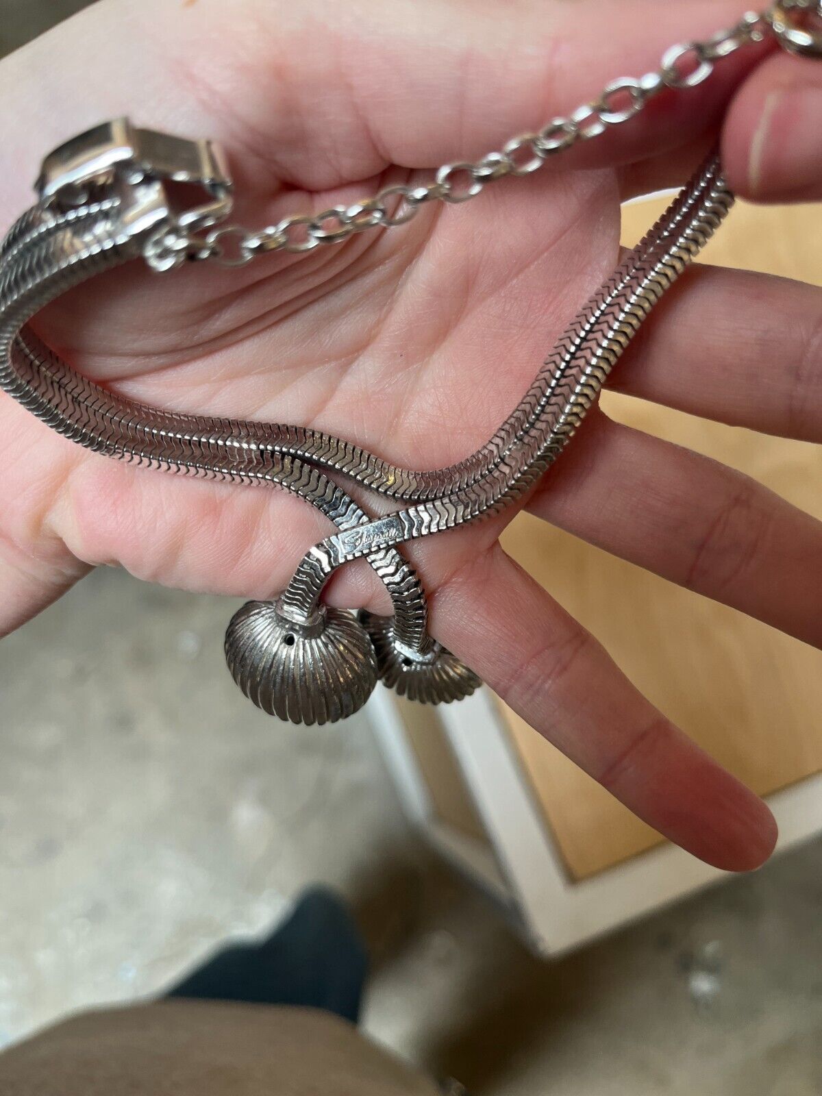 SCHIAPARELLI Vtg Silver Chain Liink Braided Ball Knot Jewelry Bracelet