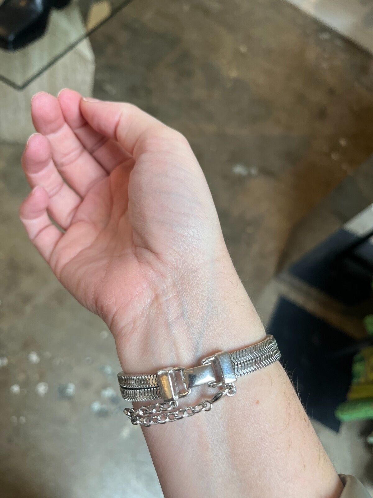 SCHIAPARELLI Vtg Silver Chain Liink Braided Ball Knot Jewelry Bracelet