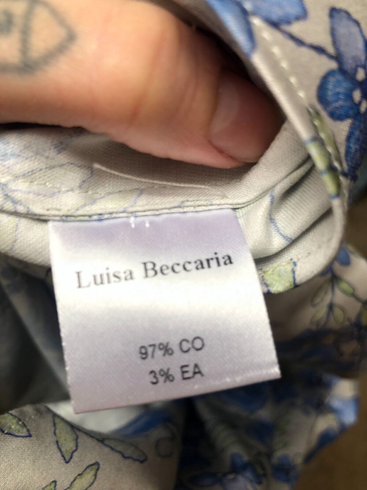 LUISA BECCARIA Blue Floral V Neck Short Sleeve Belt Cotton Midi Dress 38/2/0