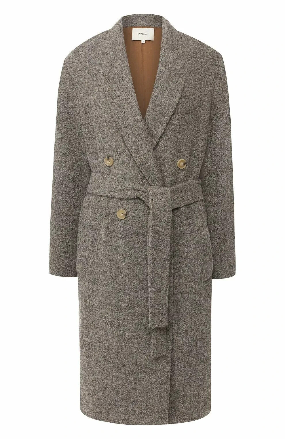 VINCE $800 Pebbled Grey Boucle Tweed Long Wool Belted Jacket Coat S/M/L