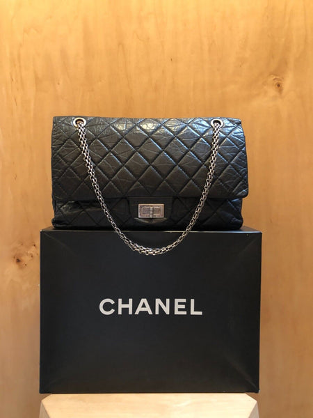 CHANEL Reissue 2.55 227 Flap Large Gray Navy Quilt Leather Shoulder Ba Gift of Garb