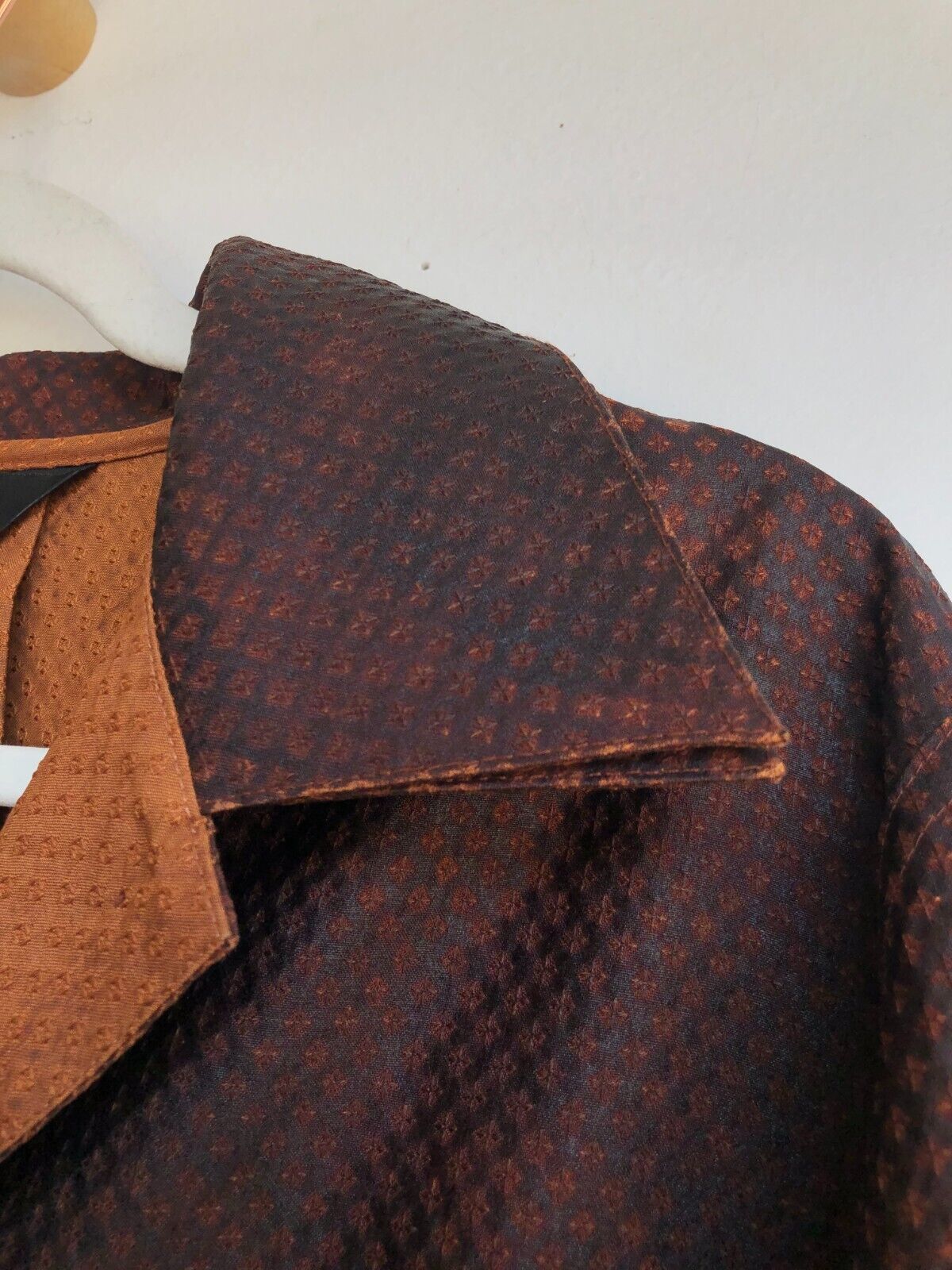 SOPHIE HONG Rare Dark Brown Orange Snakeskin Embossed Silk Lapel Jacket Coat L