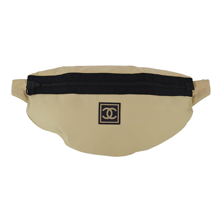 CHANEL Sportline Coco Mark Beige Black CC Bum Body Purse Vtg Fanny Pack Belt Bag