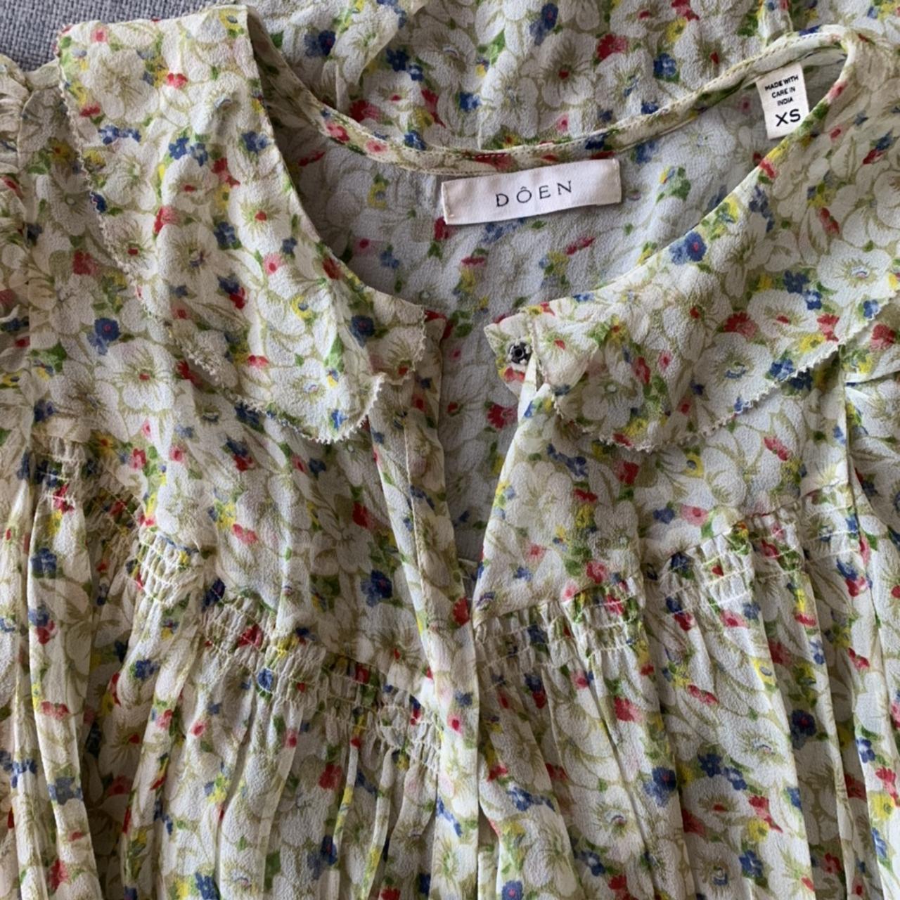 DOEN Mira Yellow Victoria Floral Print Silk Georgette Short Sleeve Mini Dress XS