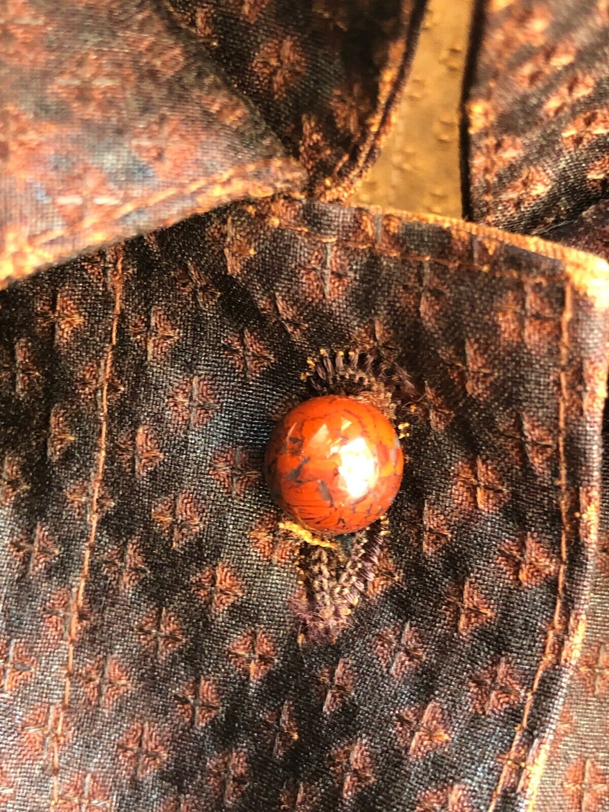 SOPHIE HONG Rare Dark Brown Orange Snakeskin Embossed Silk Lapel Jacket Coat L