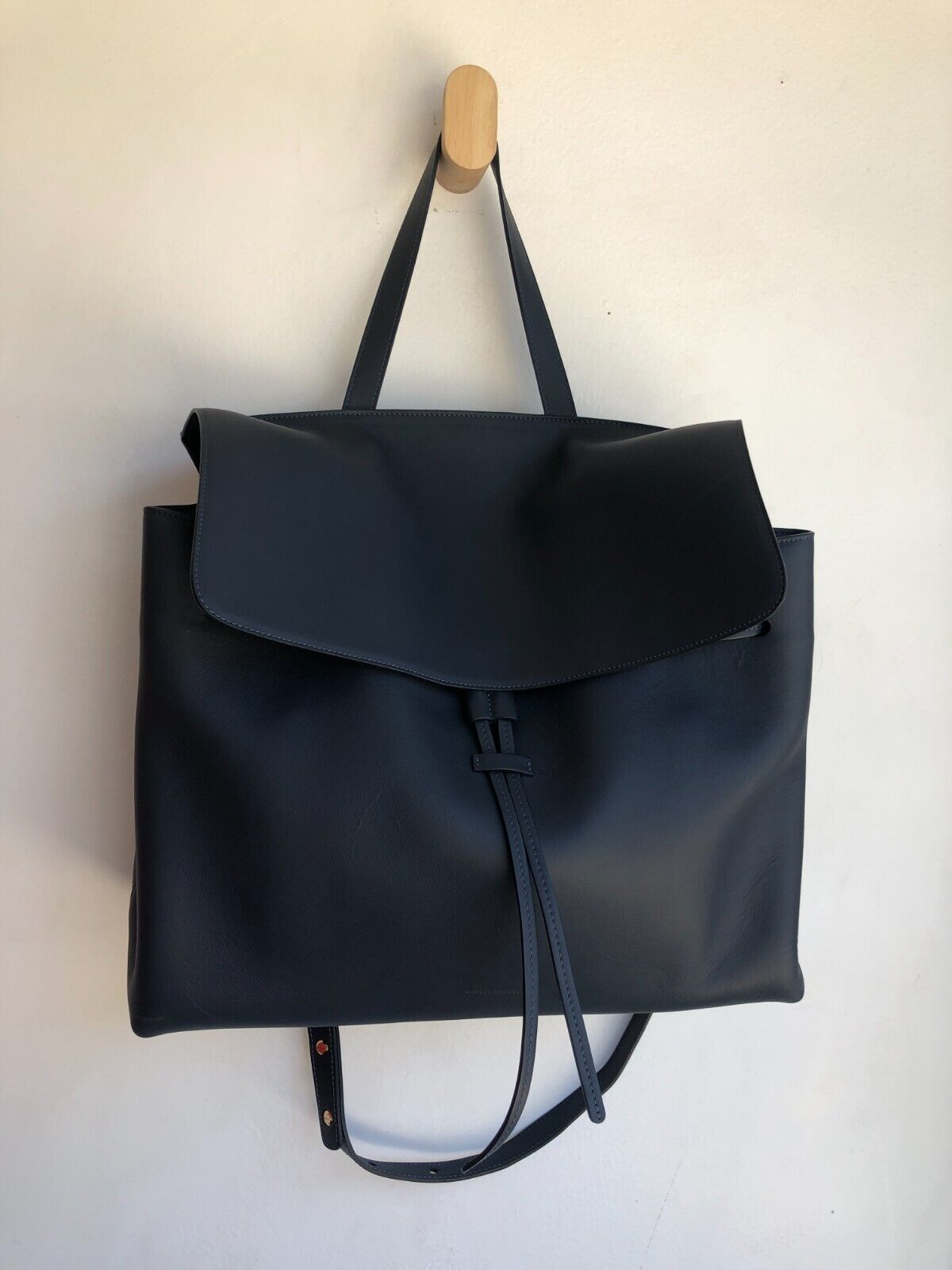 MANSUR GAVRIEL Soft Lady Large Navy Flap Calfskin Leather Shoulder Bag Purse