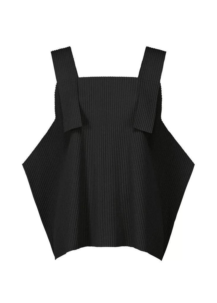 ISSEY MIYAKE Black Fine Knit Pleated Thick Strap Square Neck Poly Blouse 5/M/L
