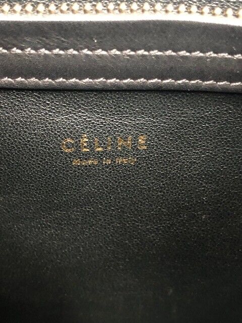 CELINE Phantom Medium Blue White Woven Plaid Gingham Print Raffia Bag Purse