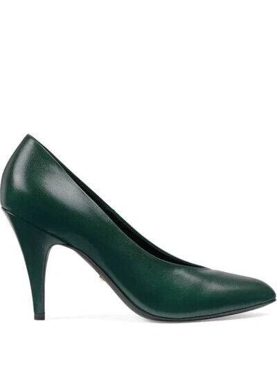 GUCCI Blanca Malaga Kid Dark Green Leather Pointed Toe Stiletto Heel Pump 37.5