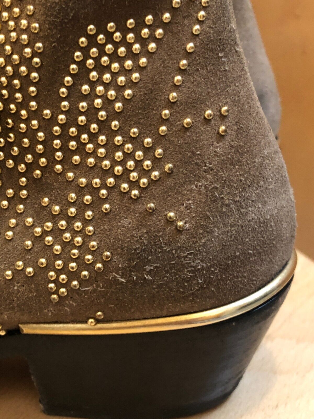 CHLOE Susanna Brown Beige Taupe Gold Studded Suede Multi Buckle Ankle Boot 35
