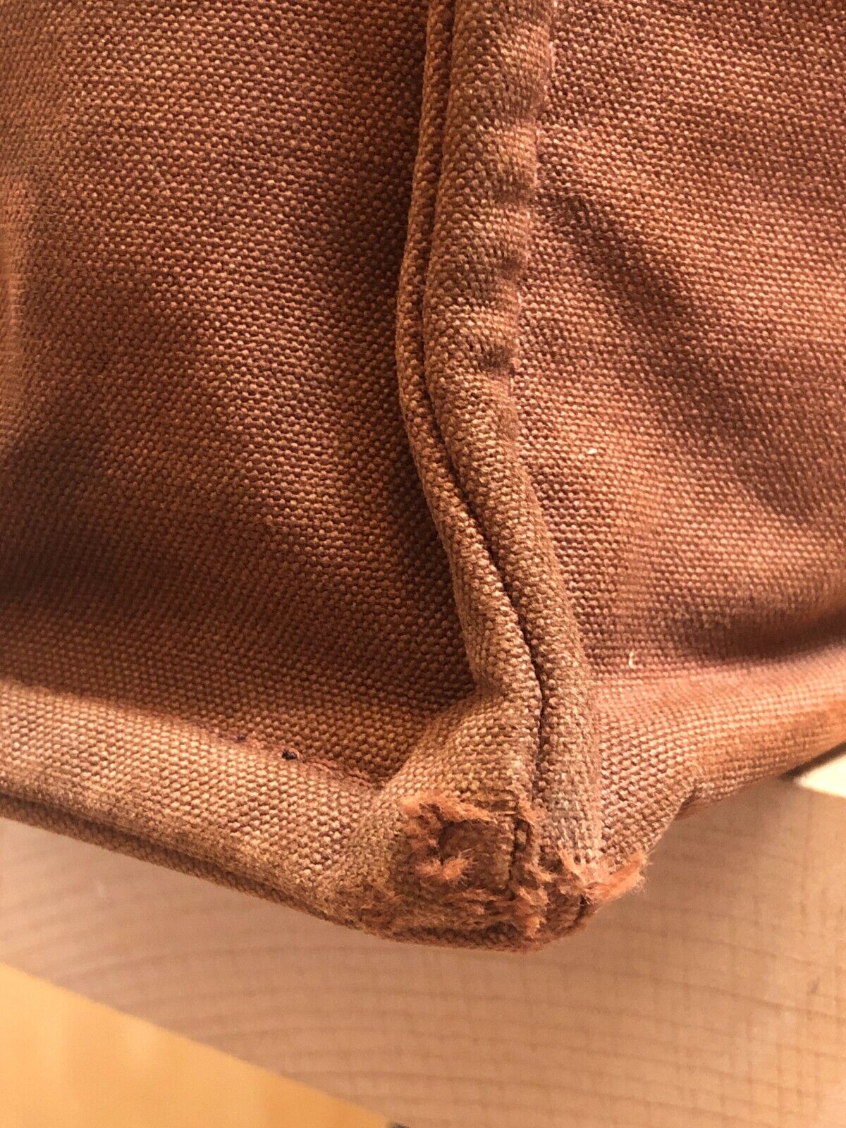 HERMES Fourre Tout Mm Camel Brown Blue Stripe Canvas Tote Shoulder Bag Purse