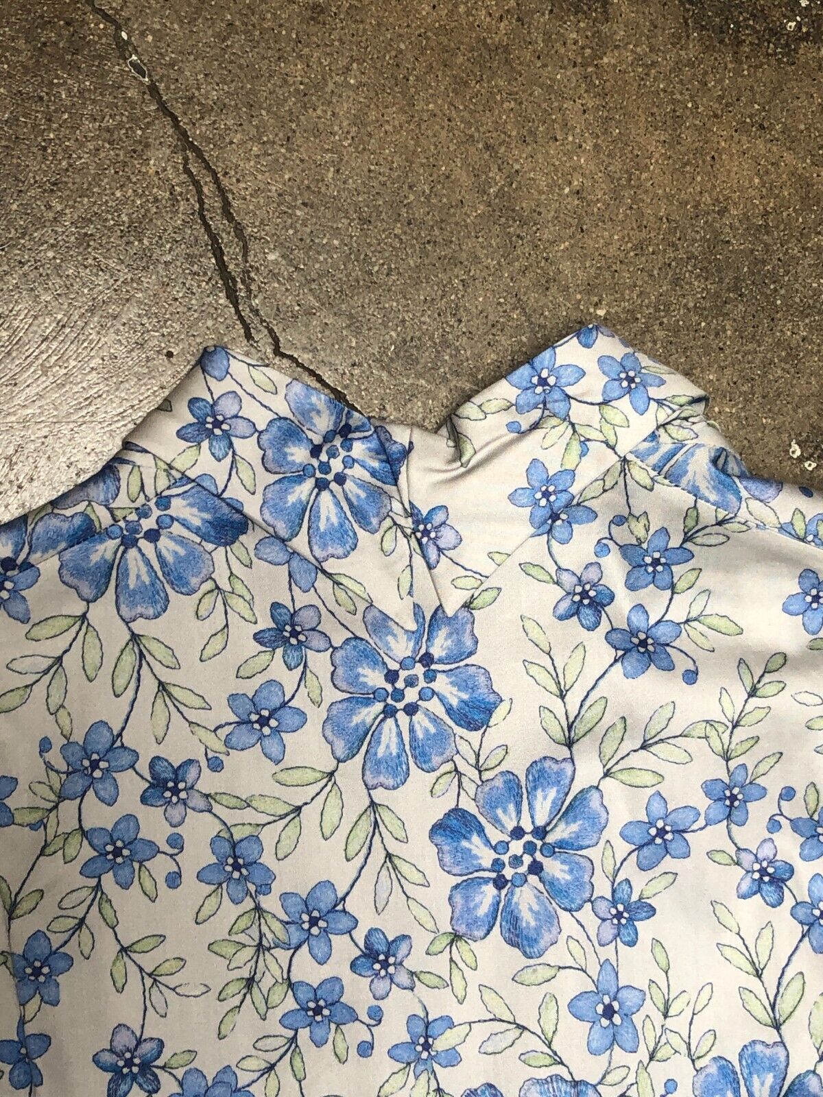 LUISA BECCARIA Blue Floral V Neck Short Sleeve Belt Cotton Midi Dress 38/2/0