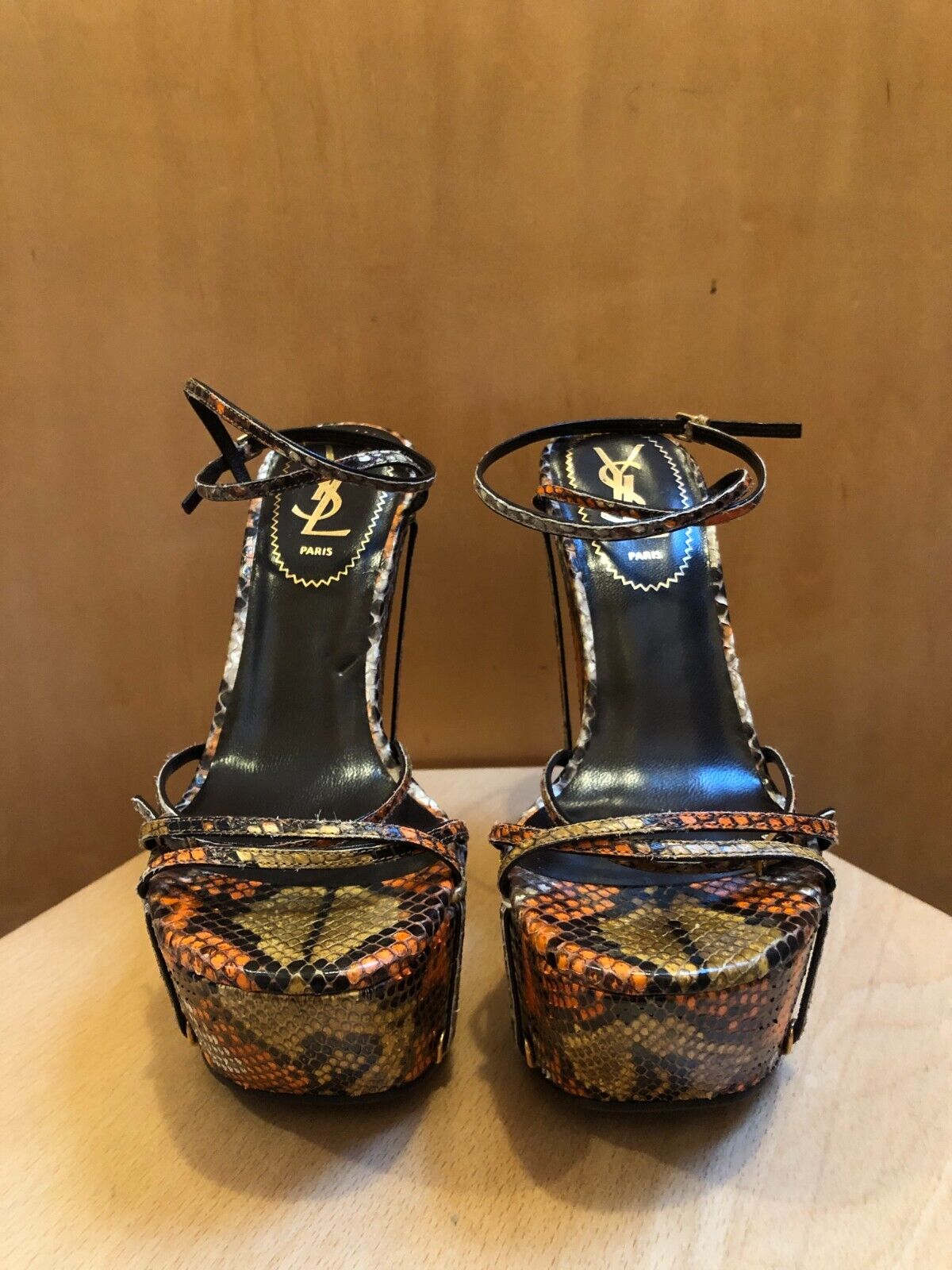 YVES SAINT LAURENT YSL Vtg Runway Baobab Python Snakeskin Wedge Platform Heel 36