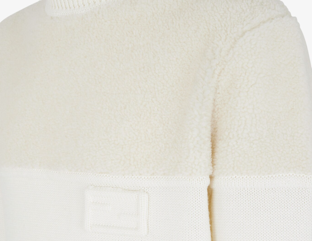 FENDI Men's Pearl White Silk Wool Teddy Rib FF Baguette Logo Crewneck Sweater S