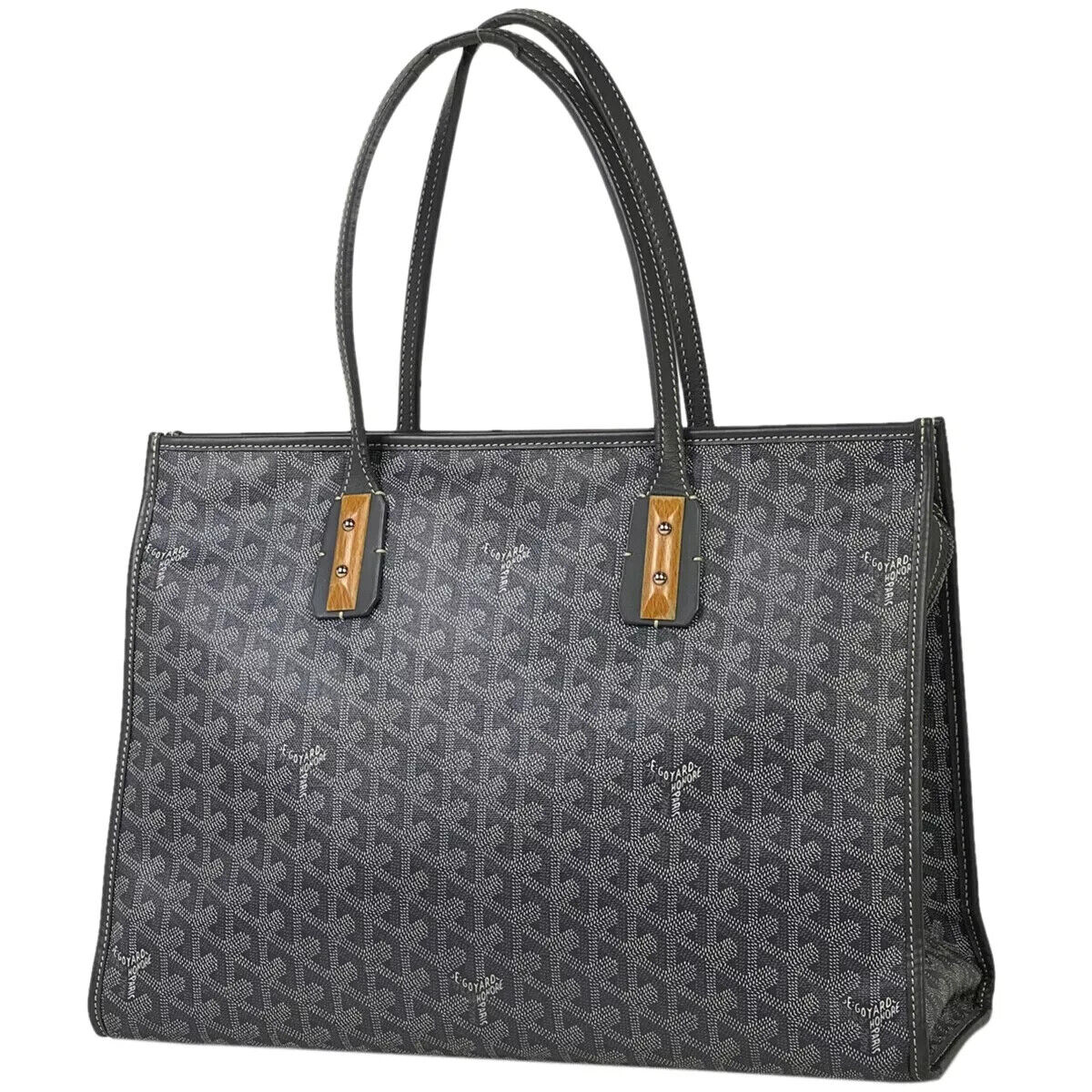GOYARD Marquises Gray Chevron Monogram Print Leather Canvas Tote Bag Purse