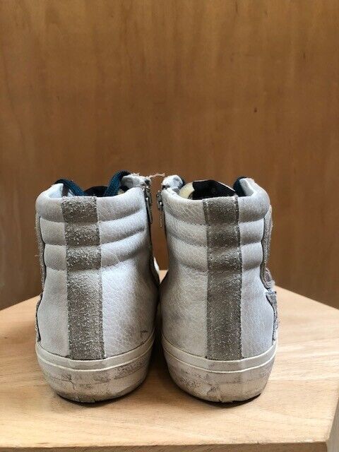 GOLDEN GOOSE Slide White Snakeskin Silver Glitter Star High Top Sneaker Shoe 37
