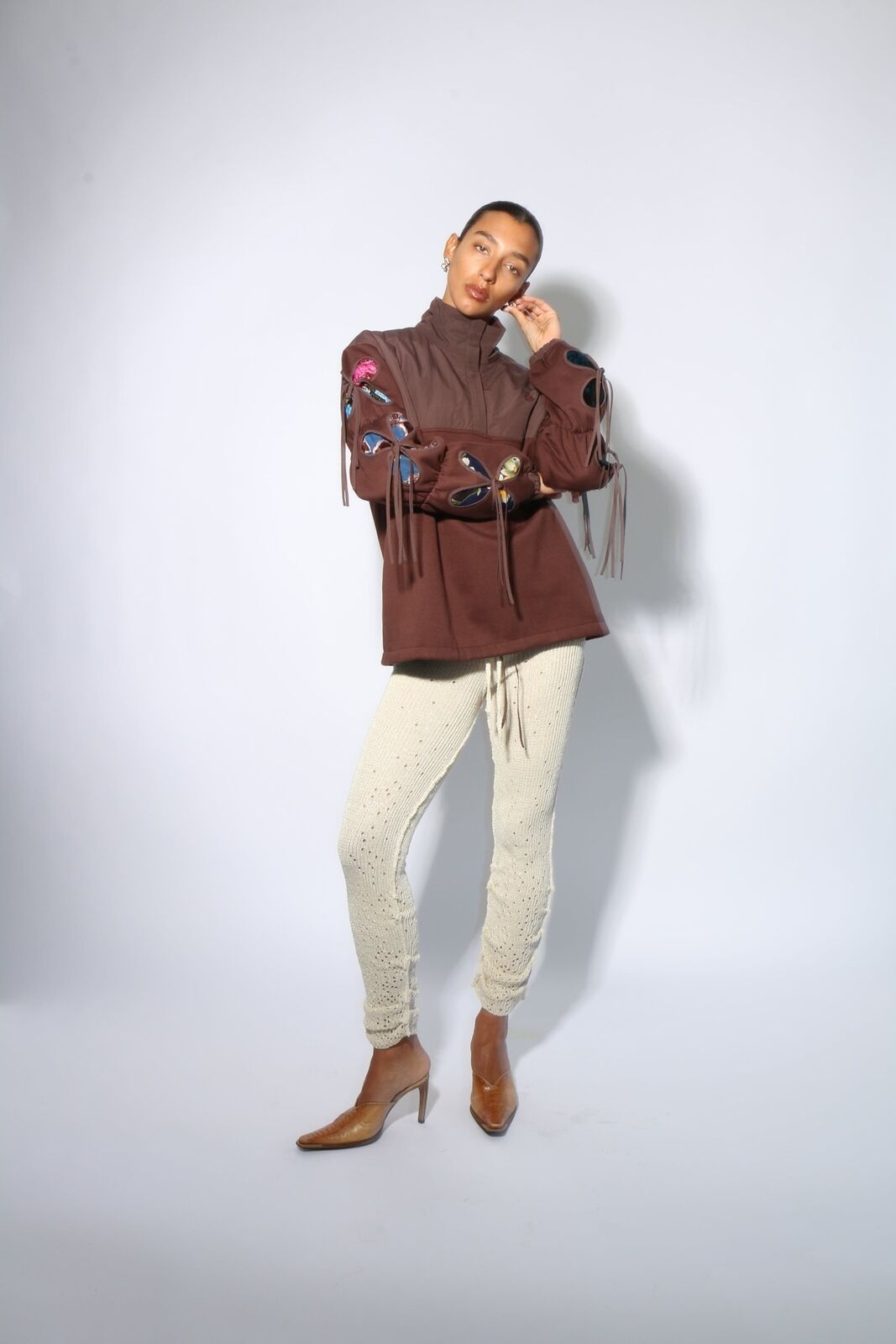 J.KIM Brown Fleece Cut Out Tie Butterfly Dye Sleeve SSense Jacket Sweater S