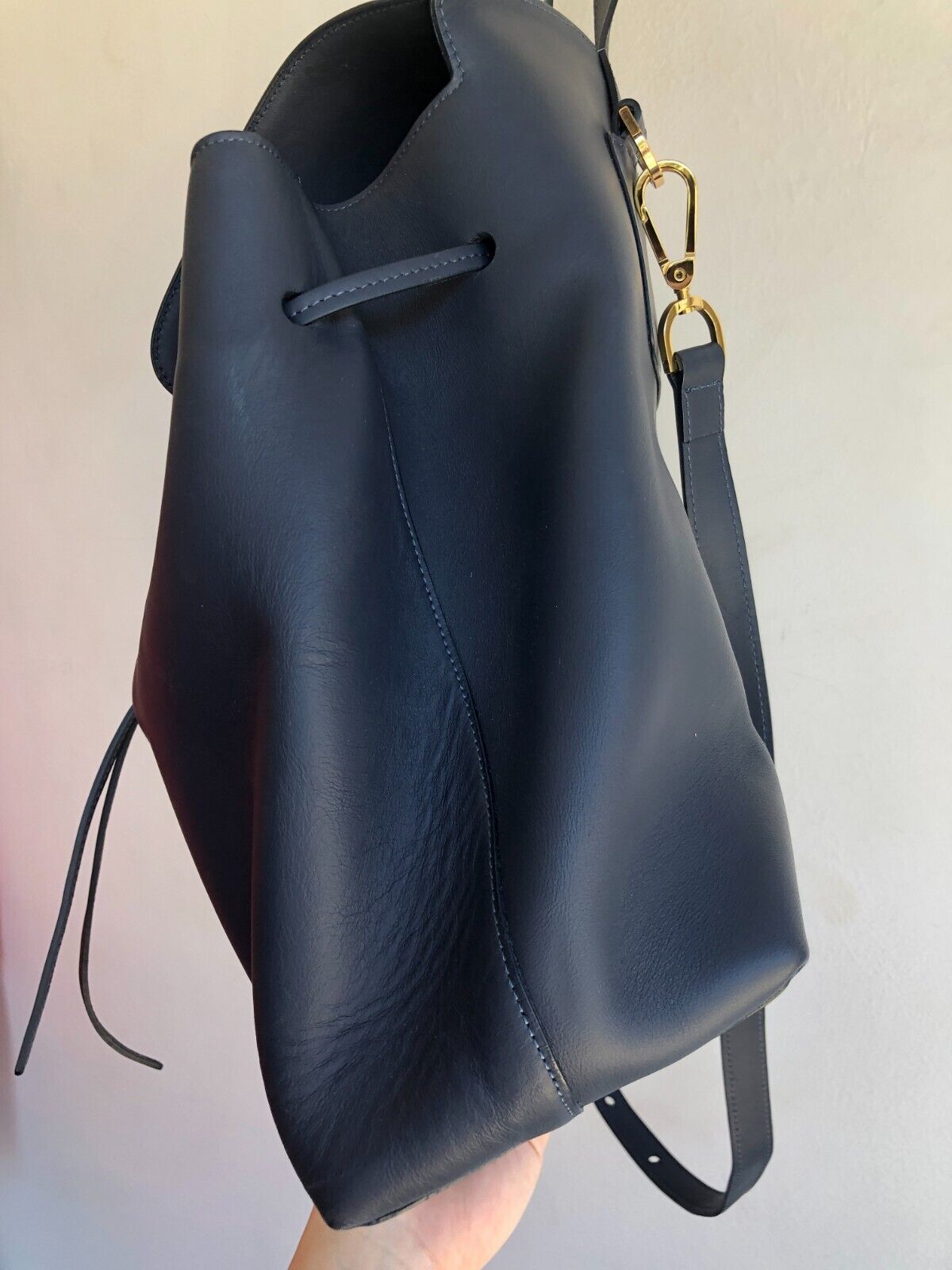MANSUR GAVRIEL Soft Lady Large Navy Flap Calfskin Leather Shoulder Bag Purse
