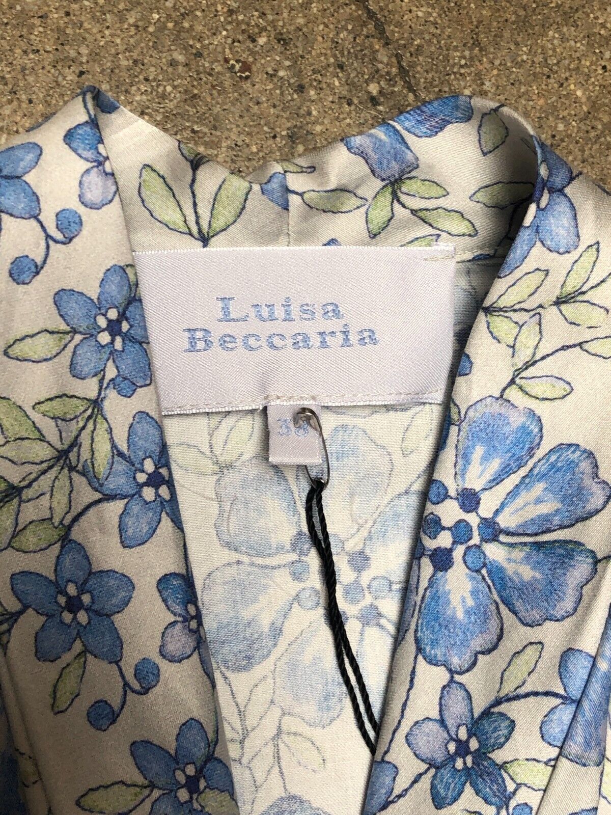 LUISA BECCARIA Blue Floral V Neck Short Sleeve Belt Cotton Midi Dress 38/2/0