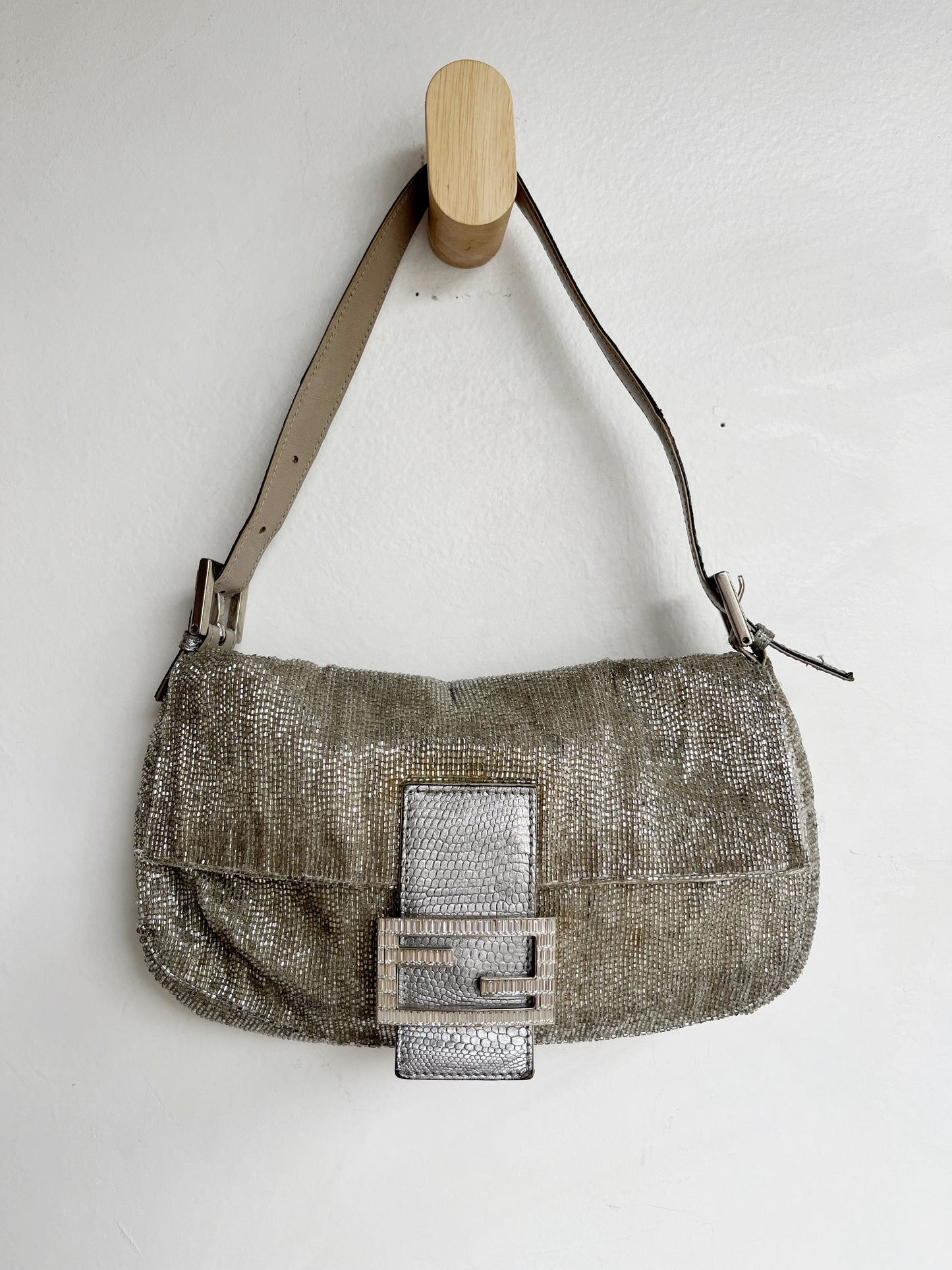 VINTAGE BEADED LIZARD BAGUETTE BAG
