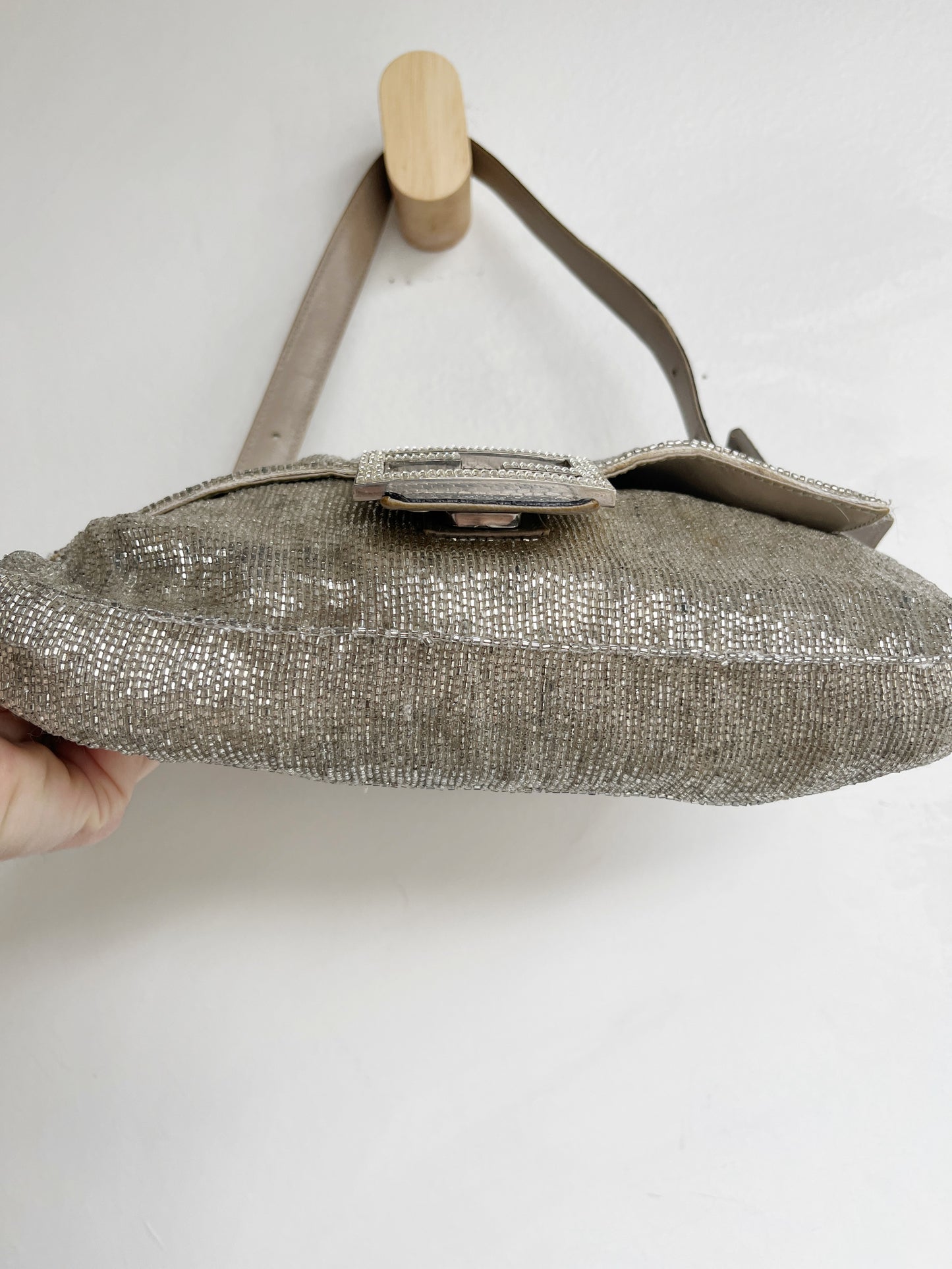 VINTAGE BEADED LIZARD BAGUETTE BAG