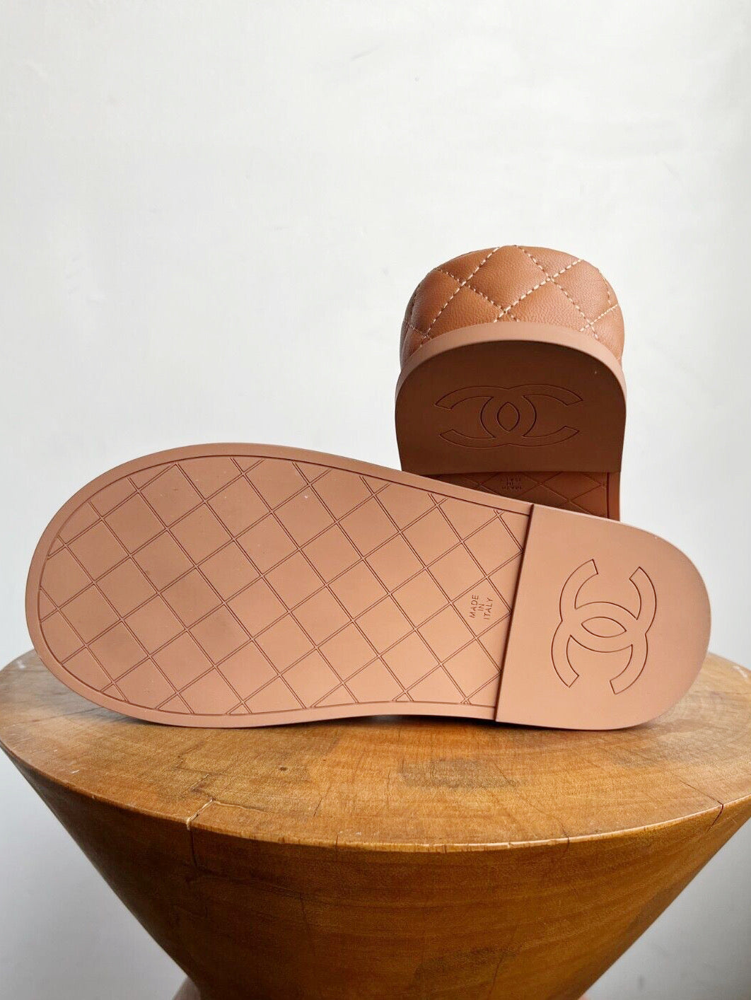 2021 TAN QUILTED CC PLATFORM SANDAL